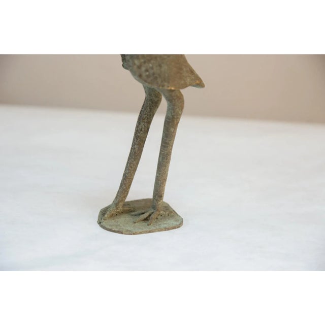Mid 20th Century Vintage African Large Oxidized Bronze Stork Eating Fish For Sale - Image 5 of 7