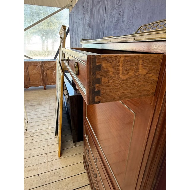 French Country 19th Century French Louis XVI Mahogany Secretary Desk Carrara Marble Top For Sale - Image 3 of 14