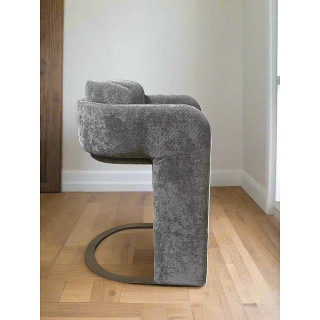 Contemporary Indigo Upholstered Counter Chair in Dark Gray with Brass Base For Sale - Image 3 of 5