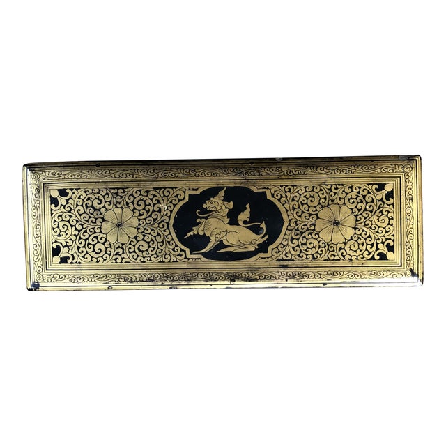 Burmese Vintage Black Lacquer and Gold Long Box For Sale