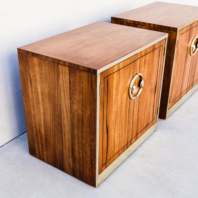 Mastercraft 1970s Pair of Restored Mastercraft Zebrawood and Brass Mid Century Nightstands For Sale - Image 4 of 12