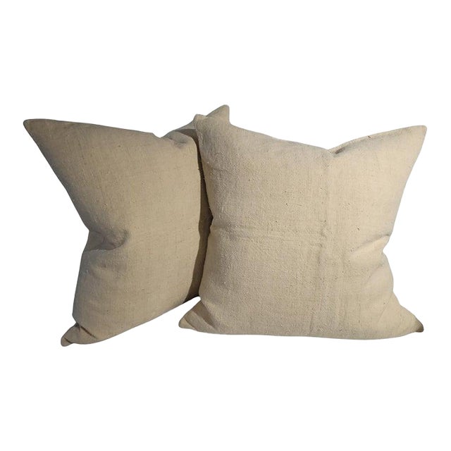 19thc Linen Double Sided Pillows=Pair For Sale