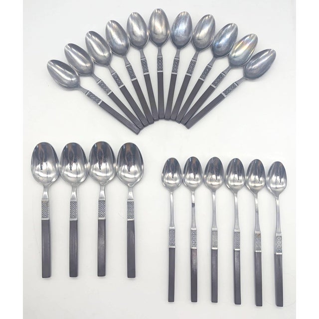 Wood 1960s Oneida Northland "Anticipation" Stainless Steel & Teak Composite Flatware, Set of 49 Pieces For Sale - Image 7 of 13
