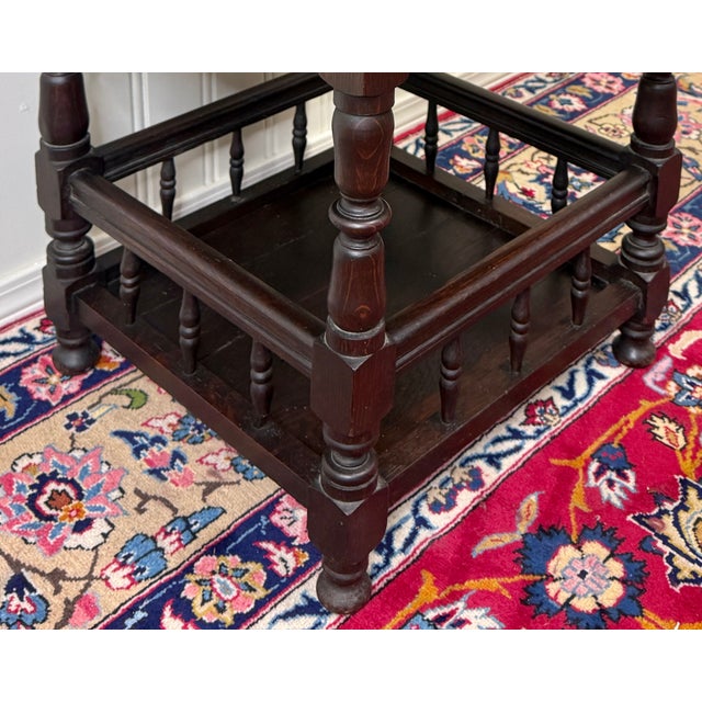 Antique English Cloverleaf Side Table Carved Top Lower Gallery Oak C. 1900 For Sale - Image 4 of 15