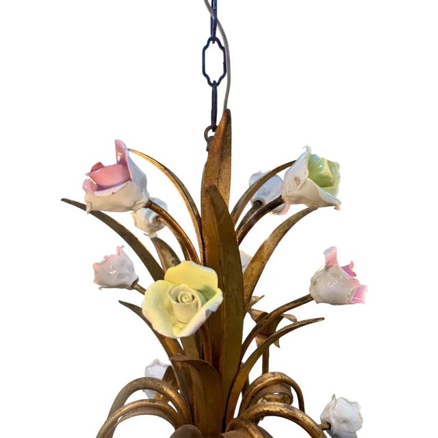 Vintage Italian Enamel Rose Chandelier For Sale In Boston - Image 6 of 8