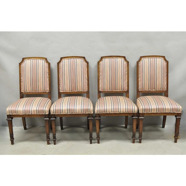 Vintage French Country Provincial Style Carved Walnut Dining Side Chair Set of 4 For Sale - Image 15 of 15