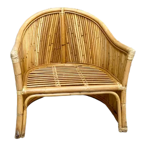 1980s Boho Style Split Reed Rattan Club Chair in the Manner of Gabriella Crespi