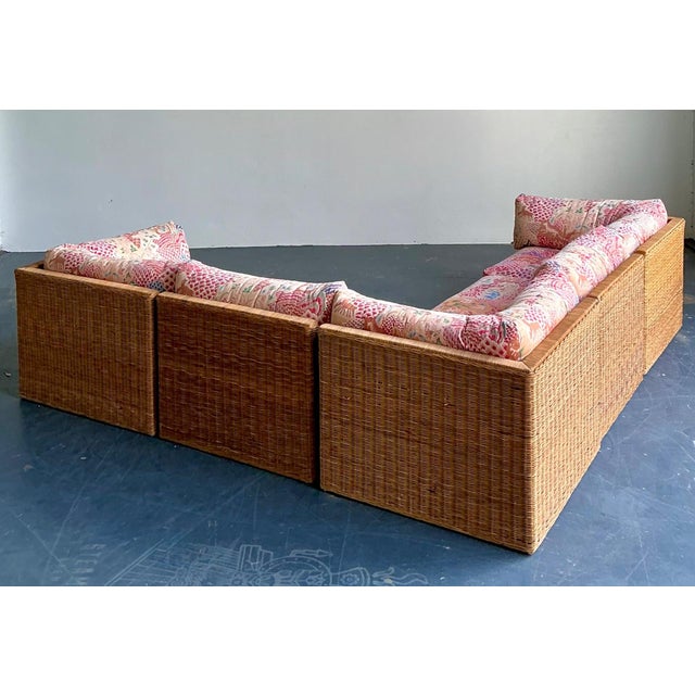 Wood Vintage Woven Rattan Sectional Sofa For Sale - Image 7 of 17