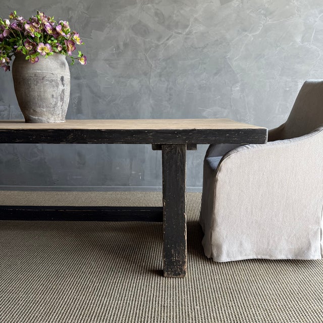 Reclaimed Elm Wood Dining Table in Natural and Black Distress For Sale - Image 10 of 11