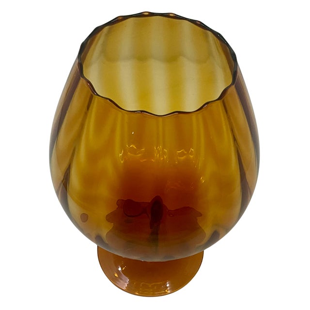 Empoli Vintage Amber Optic Balloon Vase Empoli Style For Sale - Image 4 of 13