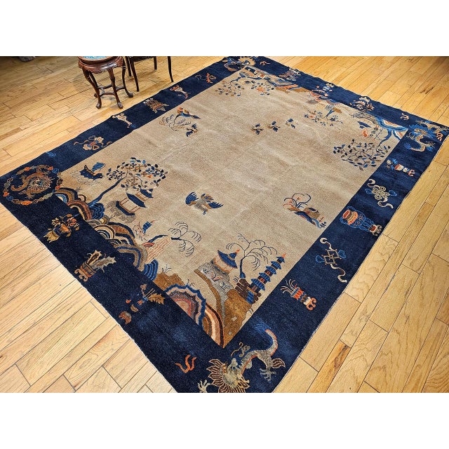 Vintage Chinese Art Deco Rug, Hand-Knotted Wool, Four Dragons Design, 9' x 12' For Sale - Image 10 of 18