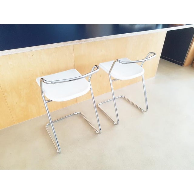 White Plastic and Chrome-Plated Metal Stools by C. Salocchi for Alberti, 1970s, Set of 2 For Sale - Image 3 of 18
