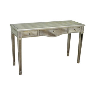 Lillian August Hollywood Regency Style Silver Mirrored Vanity Dressing Table For Sale