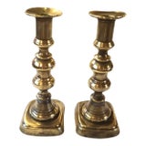 Pair of 1900s Small Brass English Candlesticks For Sale