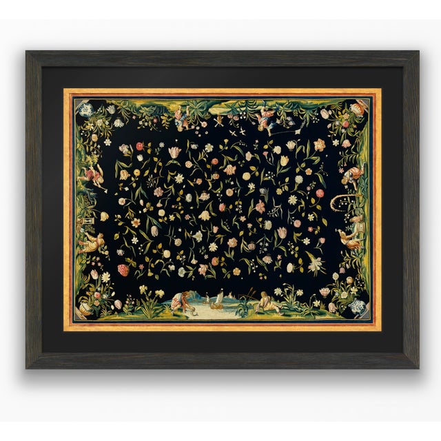 Atelier Aria Lumae Golden Age Dutch Floral Antique Tapestry Fine Art Gallery Board Print With Faux Antique Gilt Frame Print Design 32 X 24.5 For Sale - Image 12 of 12