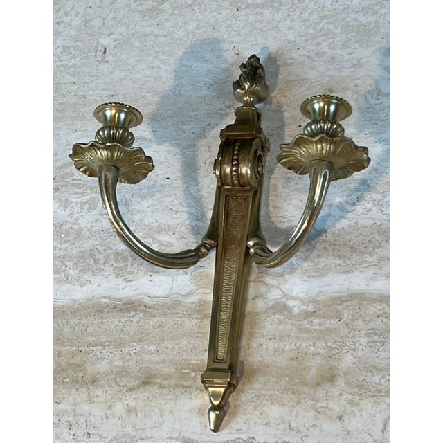 French Pair of Louis XVI style bronze sconces For Sale - Image 3 of 12