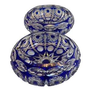 Mid 20th Century Bohemian Blue Cobalt Cut to Clear Two(2) Ashtrays Faceted Cut Diamond Star