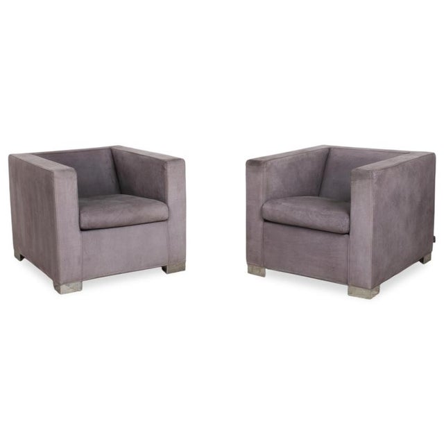 Suitcase Lounge Chairs in Grey Lilac Suede and Chrome from Minotti, Set of 2 For Sale - Image 18 of 18
