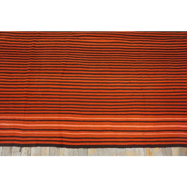 1920s Red Background Stripe Black and Ivory Desing Antique Navajo Rio Grande Rug For Sale - Image 13 of 17