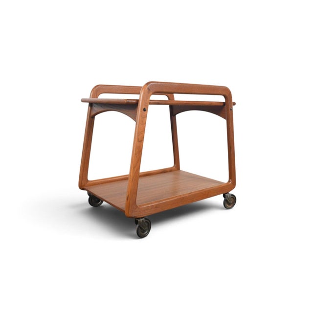 Mid 20th Century Danish Modern Flip Top Bar Cart in Teak + Cream Laminate For Sale - Image 4 of 11