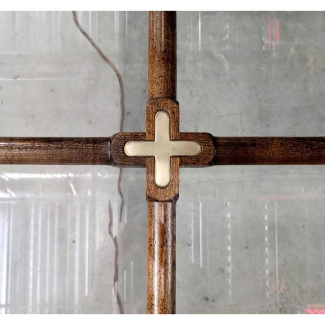 Mid-Century Hollywood Regency Brushed Metal W/Brass Accents and Glass Top on Wood Grid Dining Table For Sale - Image 10 of 12