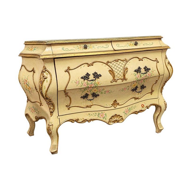 Wood 20th Century Curved Lacquered and Hand-Painted Chest of Drawers For Sale - Image 7 of 9