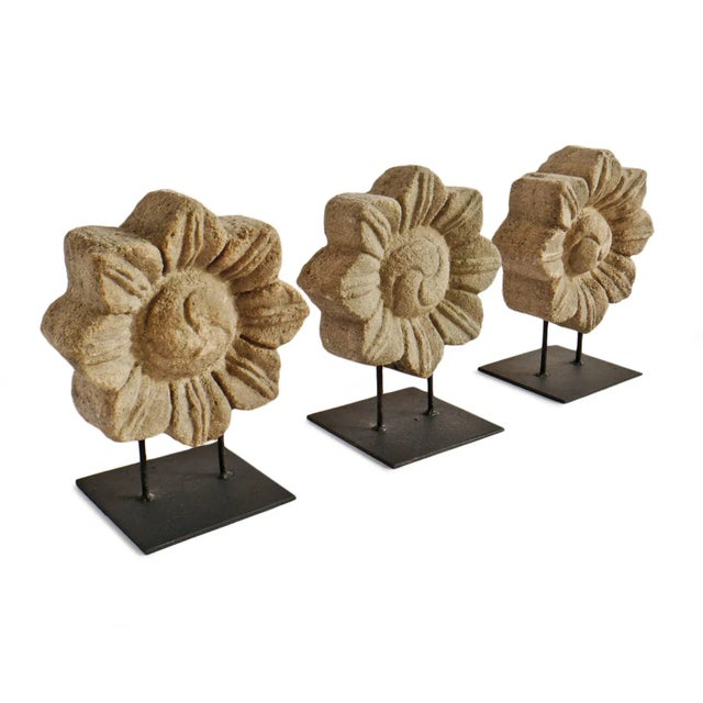 Metal Vintage Sandstone Flower on Stand For Sale - Image 7 of 8