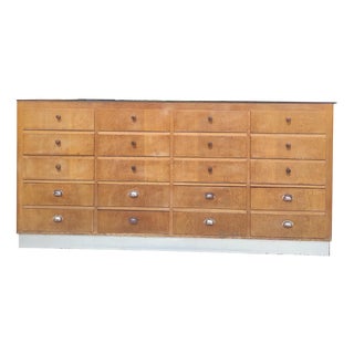 Vintage Wooden Haberdashery Display Counter with 20 Drawers and Glass Top For Sale