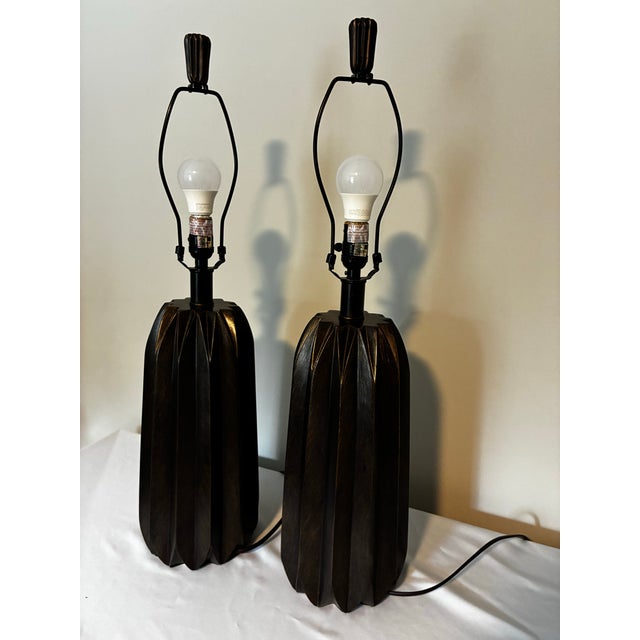 Vintage Mid Century Modern Wooden Table Lamps - a Pair For Sale - Image 4 of 12
