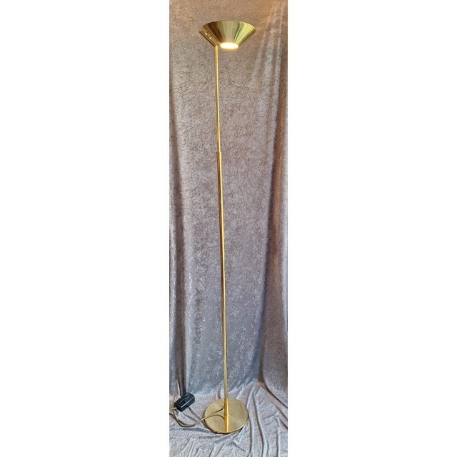 Metal Height-Adjustable and Dimmable Uplighter with Brass Frame, 1980s For Sale - Image 7 of 7