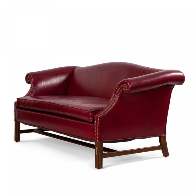 Dark Red Leather Sofa With Upholstery Stud Detail Chairish