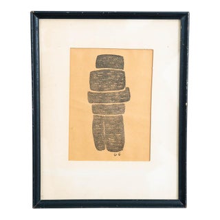 Mid Century Modern Abstract Form Block Print George Constant Black Ink Signed For Sale