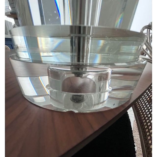 Transparent Ralph Lauren Crystal Column Table Lamps and Shades- A Pair For Sale - Image 8 of 8