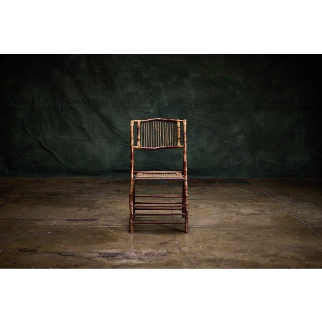 Set of Four Vintage Tortoiseshell Burnt Bamboo Folding Chairs, 1940s For Sale - Image 4 of 6