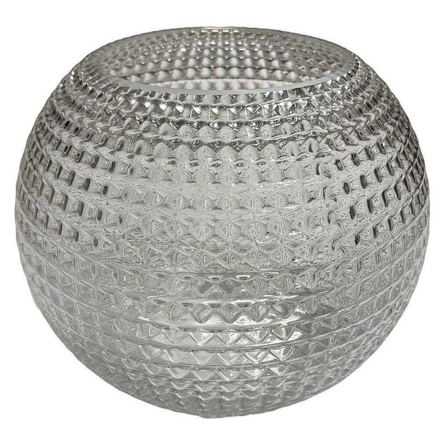 A sleek and stylish Mid-Century rounded studded plant vase featuring a rounded, sculptural design adorned with a raised...