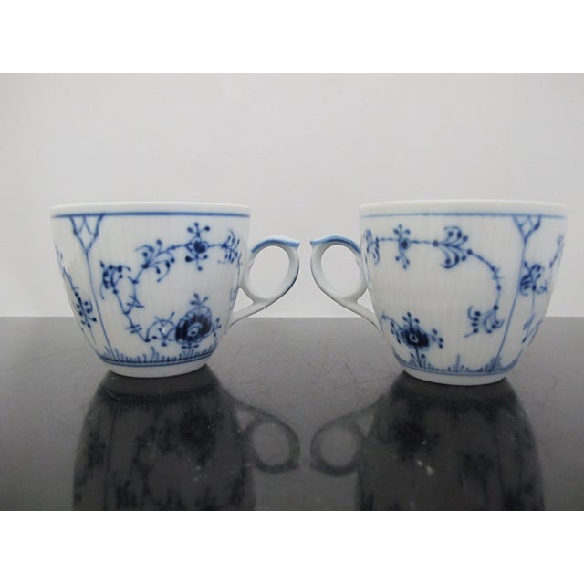 Royal Copenhagen Denmark 081 Plain Blue Flower Fluted Flat Cup Pair For Sale In Portland, OR - Image 6 of 9