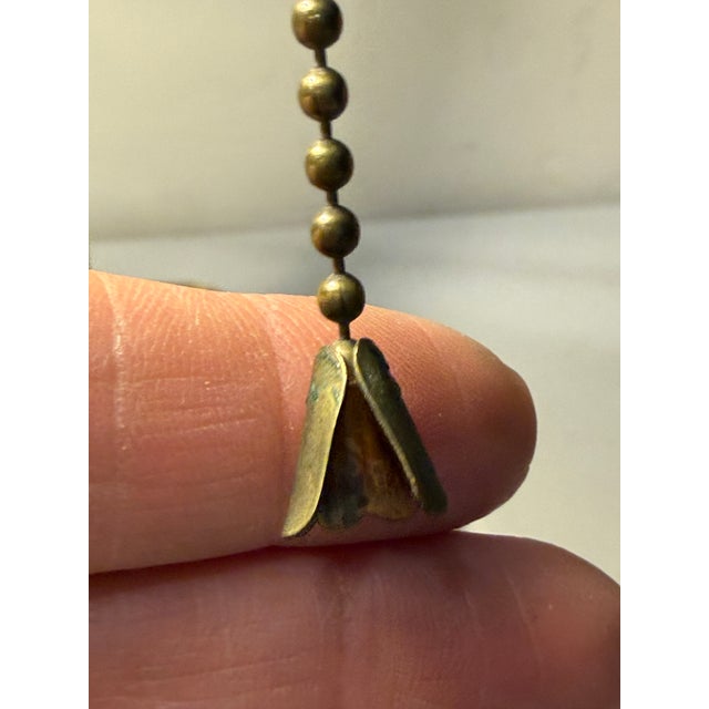 Vintage Bankers Desk Lamp Green Glass Shade Brass Stand Pull Cord Library Piano For Sale - Image 10 of 12