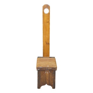 Antique Primitive Shaker Style Spinning Chair Rush Stool Bench Seat Folk Art 37" For Sale
