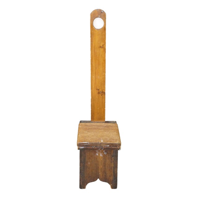 Antique Primitive Shaker Style Spinning Chair Rush Stool Bench Seat Folk Art 37" For Sale