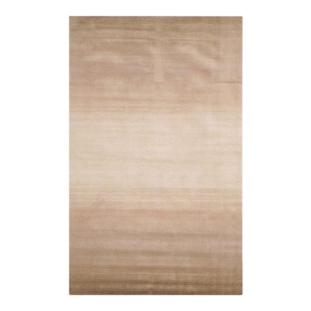 5x8 Ivory Hand-Knotted Wool Ombre Striped Modern Carpet Rug For Sale