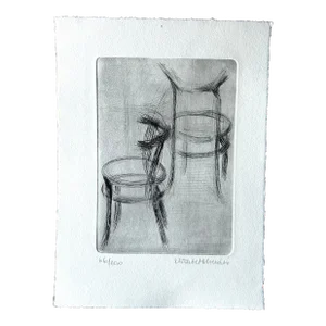1980s Drypoint Engraving of Thonet Bistro Chairs, Signed Limited Edition