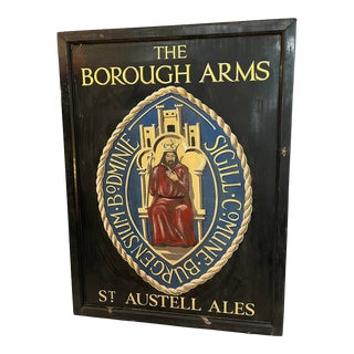Vintage 1970s Double Sided the Borough Arms St Austell Ales Painted on Wood Pub Sign For Sale