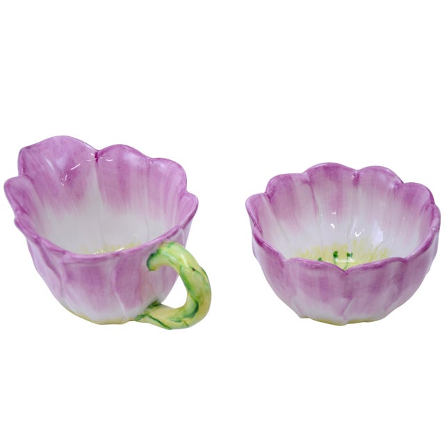 Shabby Chic Italian Ceramic Flower Cream & Sugar Set - 2 PCS For Sale - Image 3 of 4