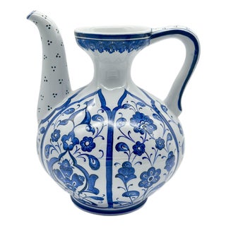 Handmade Ceramic Ewer Pitcher (20cm) Blue and White Rumi Segment Pattern For Sale