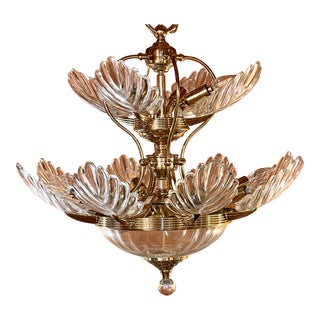 Late 20th Century Murano Glass Hollywood Regency Tiered Leaf Chandelier For Sale