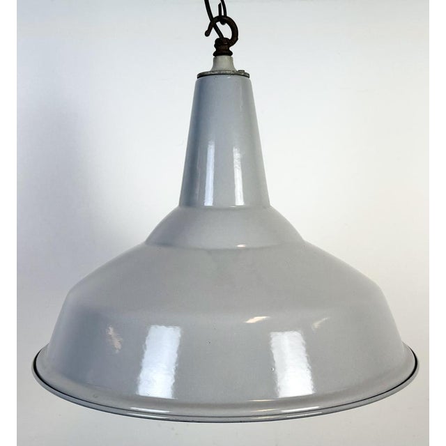Metal Large Industrial British Grey Enamel Factory Pendant Lamp from Benjamin, 1960s For Sale - Image 7 of 18