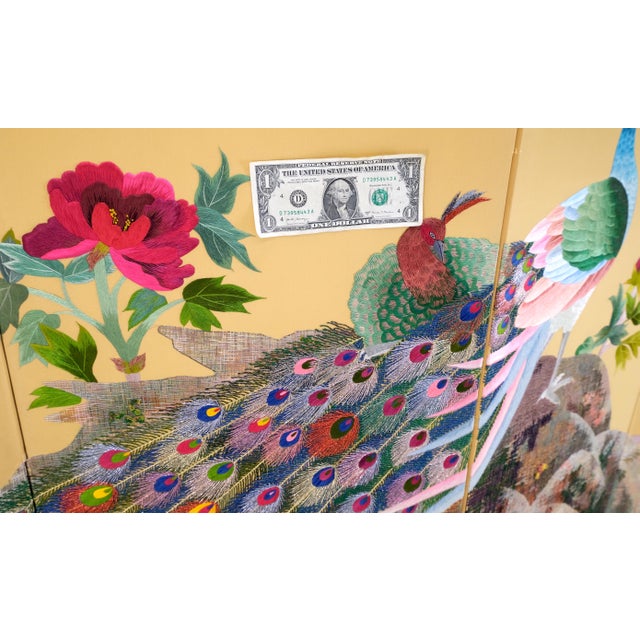 Mid 20th Century Oriental Decorative 8 Panel Silk Embroidery Peacock Scene Room Divider Screen For Sale - Image 5 of 18