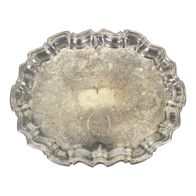 Vintage Silver Plated Footed Serving Platter Tray With Feet For Sale