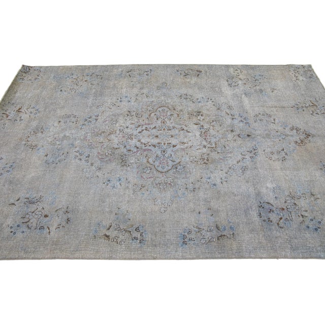 Persian Mid 20th Century Vintage Persian Overdyed Gray Handmade Medallion Wool Rug For Sale - Image 3 of 8
