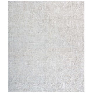 "Ivoryvine" Contemporary Damask Vine Light Gray Silk Carpet by Doris Leslie Blau For Sale